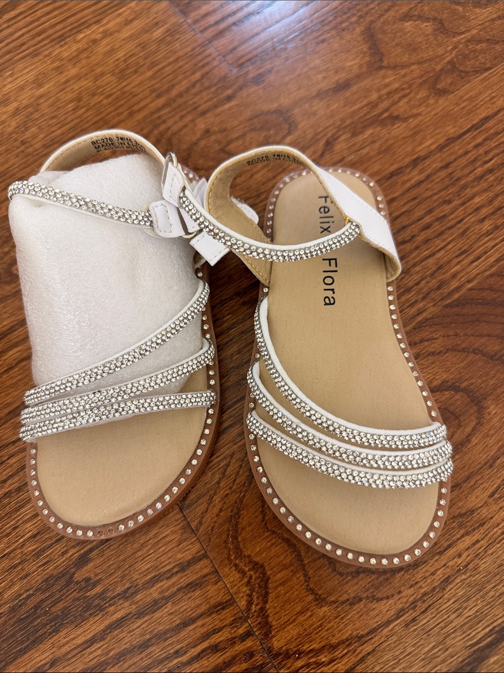 Felix + Flora Girls' White Jeweled Strap Sandals